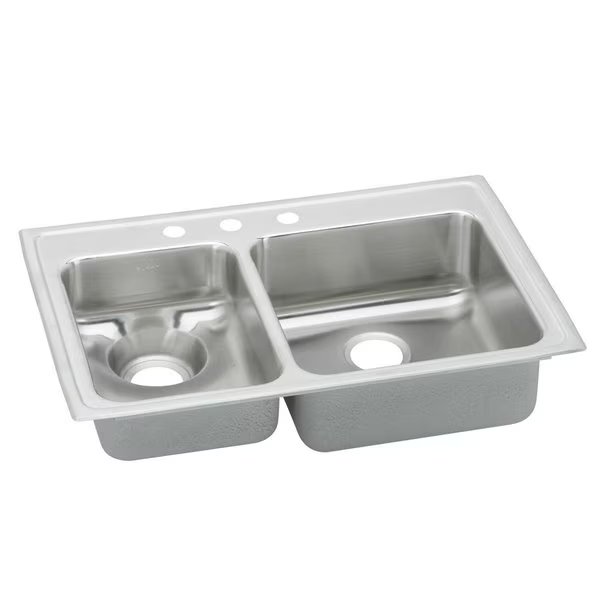 Lustertone Stainless Steel Double Bowl Top Mount Quick-Clip Sink, Elkay, Mfr#: LWRQ3322L2